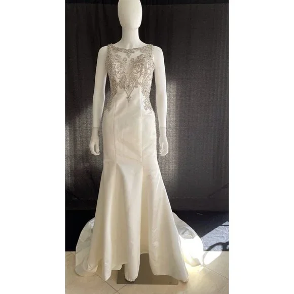 Allure Bridals Dresses | Allure Bridals Wedding Dress Fishtail Fit & Flare Satin Mermaid Trumpet White 2 | Color: Silver/White | Size: 2 | Cindycny's